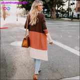 Plus Minus Co Long Cardigan Women Collarless Long Sleeve Color Block Open, view 2