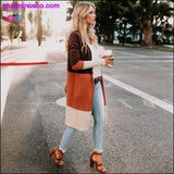Plus Minus Co Long Cardigan Women Collarless Long Sleeve Color Block Open, view 4