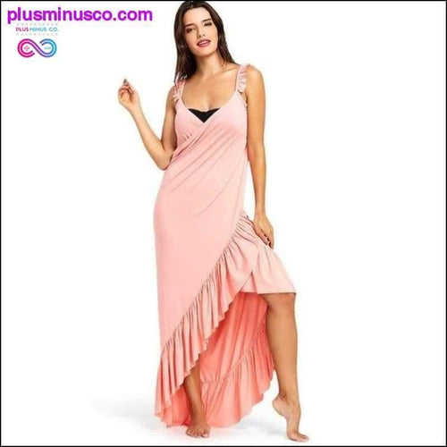 Plus Minus Co Long Flounce Wrap Cover Up Dress Summer Halter Ruffles High