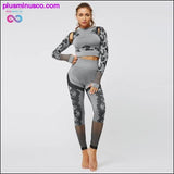 Plus Minus Co Long Sleeve Seamless Yoga Set Women Fitness Sports Suits Gym, view 6