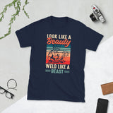 Plus Minus Co Looks likle a beauty weld like a beast Unisex Tee, view 2