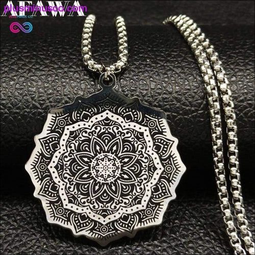 Plus Minus Co Lotus Stainless Steel Chain Necklace for Men Silver Color