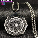 Plus Minus Co Lotus Stainless Steel Chain Necklace for Men Silver Color, view 2