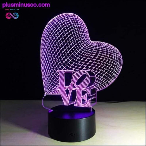 Plus Minus Co Love Heart - 3D Acrylic Optical Illusion LED Lamp 7 Colors