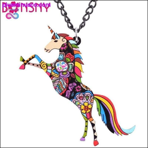 Plus Minus Co Lovely and Long Colorful Unicorn Necklace and Pendant For