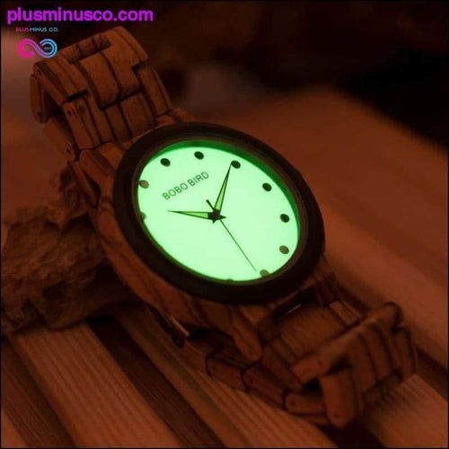 Plus Minus Co Luminous Dial Zebra Ebony Wood Watch with Strap