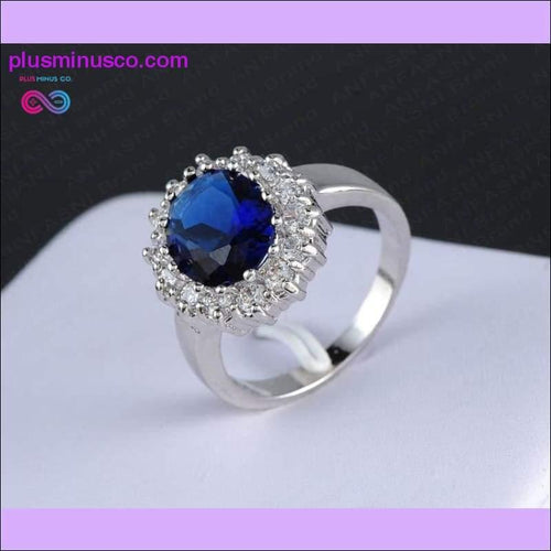 Plus Minus Co Luxury Engagement Ring with Silver Color Crystal for Women