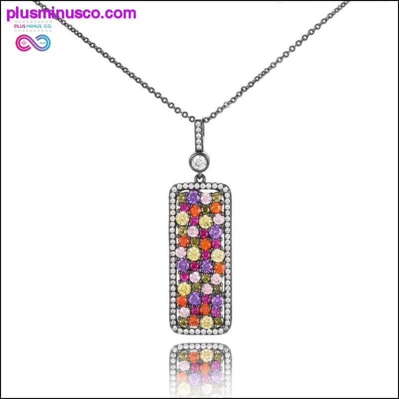 Plus Minus Co Luxury Multicolor Square Stackable Pendant Necklace - Full