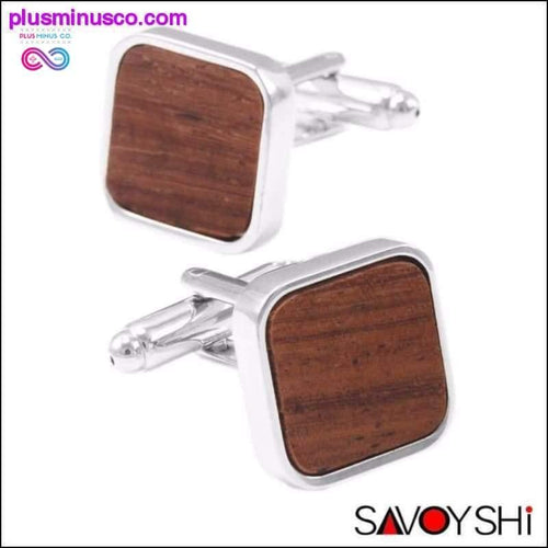 Plus Minus Co Luxury Wood Brown Silver Square Cufflinks