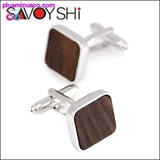 Plus Minus Co Luxury Wood Brown Silver Square Cufflinks, view 3
