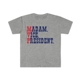 Plus Minus Co Madam Vice President | Madam VP T-Shirts First Woman Vice President Inauguration Feminist Gift Tee Unisex Tshirt, Democrats, Kamala Harris, view 4