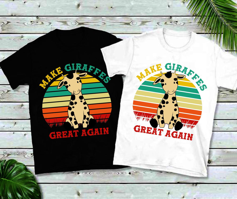 Plus Minus Co Make Giraffes Great Again | Retro Sunset T-Shirts