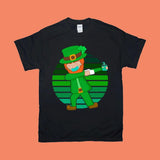 Plus Minus Co Masked Dabbing Leprechaun St. Patrick's Day Green Retro Sunset T-Shirts, view 2