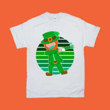 Plus Minus Co Masked Dabbing Leprechaun St. Patrick's Day Green Retro Sunset T-Shirts, view 3