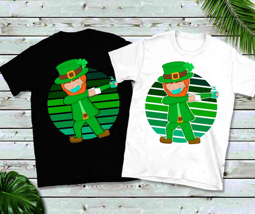 Plus Minus Co Masked Dabbing Leprechaun St. Patrick's Day Green Retro Sunset T-Shirts