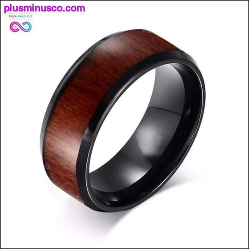 Plus Minus Co Men Black Tungsten Carbide Men Walnut Wood Inlay 8MM Beveled