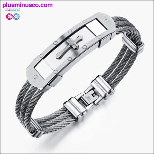 Plus Minus Co Men Bracelet Cross Stainless Steel