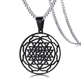 Plus Minus Co Sri Yantra Mandala Pendant Necklace in Black Lucky Charm Stainless Steel Blessed Energized Spiritual Jewelry 24 inch, view 2
