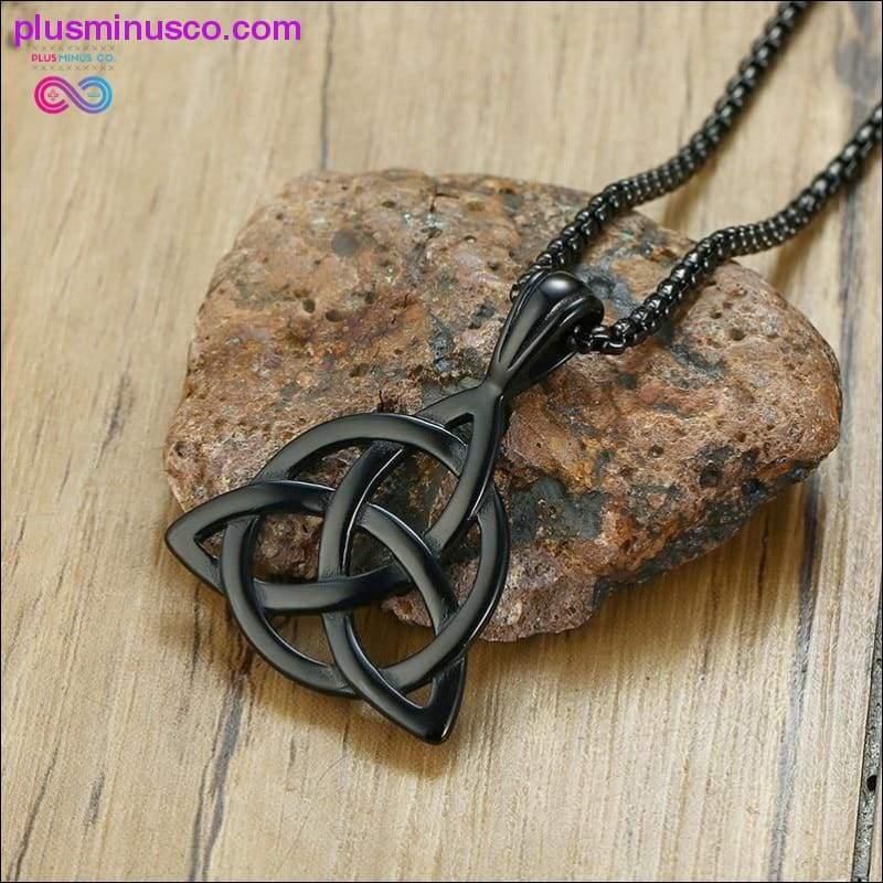 Plus Minus Co Irish Triquetra Knot Pendant, Black Necklace in Stainless