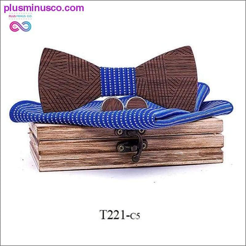 Plus Minus Co Men's Plaid Wooden Bow Tie Set Striped Wood Bowtie