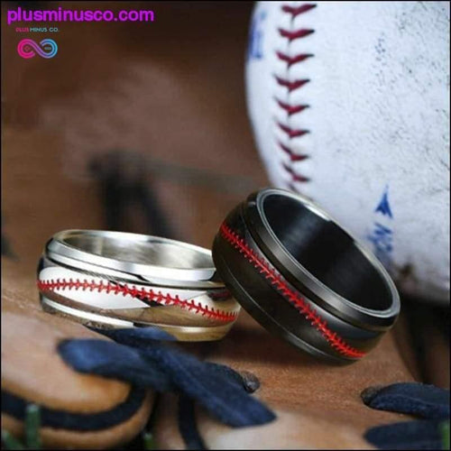 Plus Minus Co Men Spinner Stainless Steel Baseball Ring With Red Stitch Design