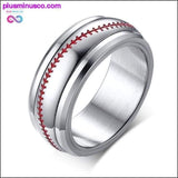 Plus Minus Co Men Spinner Stainless Steel Baseball Ring With Red Stitch Design, view 2