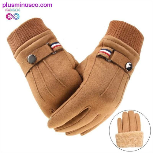 Plus Minus Co Men's Winter Gloves Suede Warm Split Finger Gloves Outdoor