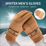 Plus Minus Co Men's Winter Gloves Suede Warm Split Finger Gloves Outdoor, view 3