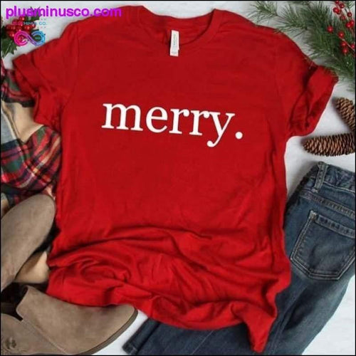 Plus Minus Co Merry Christmas Print Short Sleeve T-shirt at