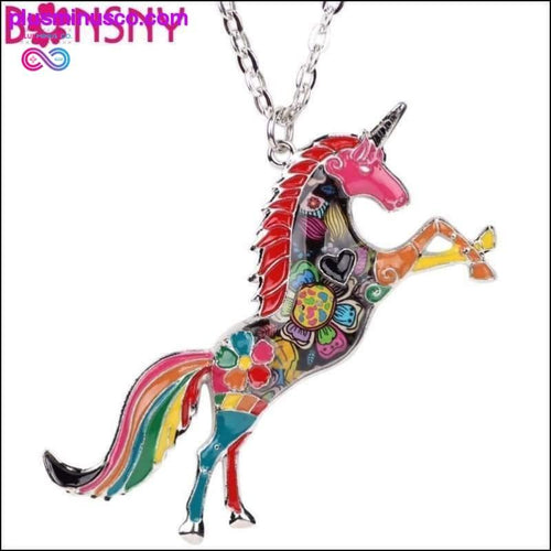 Plus Minus Co Metal Chain Enamel Unicorn Necklace and Pendant For Women