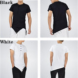 Plus Minus Co Fashion street wear men's hi-street t-shirt Button neck tshirt Longline sharp Asymmetrical hem men funny t shirt, view 3