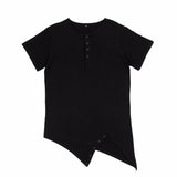 Plus Minus Co Fashion street wear men's hi-street t-shirt Button neck tshirt Longline sharp Asymmetrical hem men funny t shirt, view 4