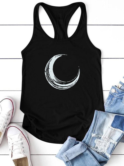 Plus Minus Co Moon Printed Tank Top Women Sleeveless Harajuku New Summer Holiday Loose Tee Shirt Femme O Neck Vest 90s Top Women 2022 Mujer