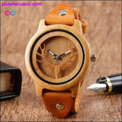 Plus Minus Co Moose Deer Elk Face Bamboo Wrist Watch