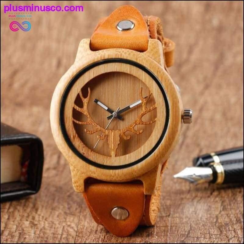 Plus Minus Co Moose Deer Elk Face Bamboo Wrist Watch