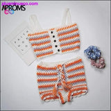 Plus Minus Co Multi Color Knitted Crochet Crop Top and Shorts Summer Beach, view 4