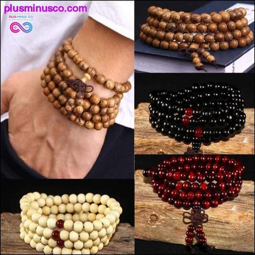 Plus Minus Co Multi layer 108 Wood Beads Lotus OM Tibetan Bracelet