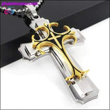 Plus Minus Co Multi-layer Jesus Cross Pendant Stainless Steel Necklace  For Men,, view 2