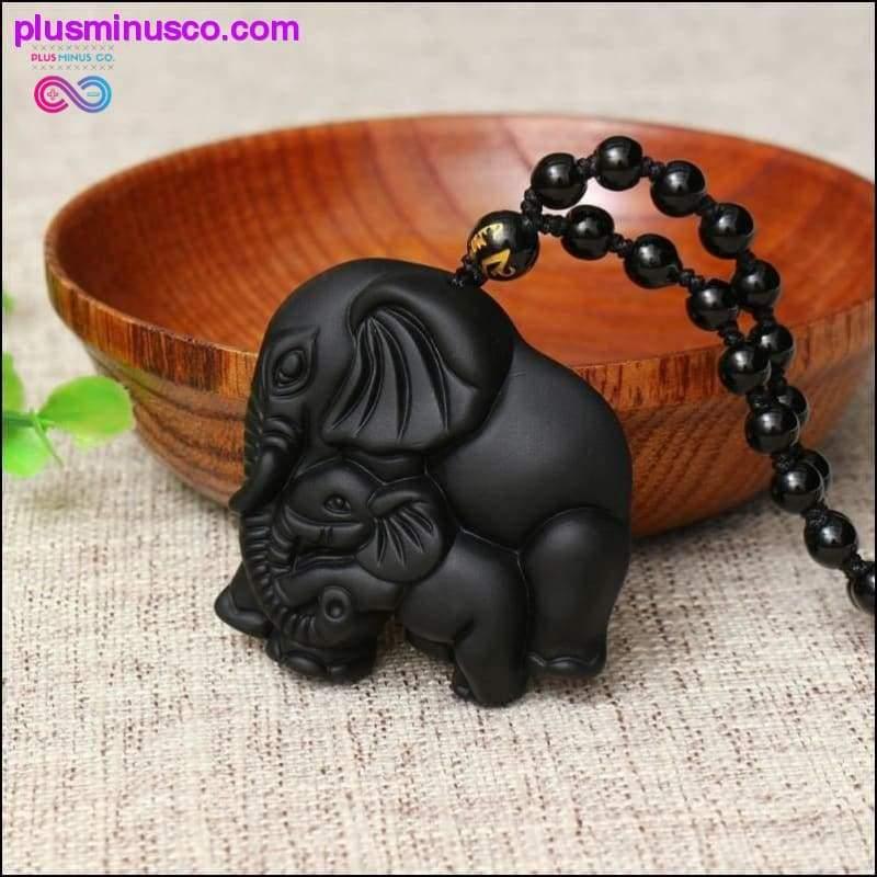 Plus Minus Co Natural Black Obsidian Hand Carved Scrub Elephant Pendant