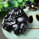Plus Minus Co Natural Black Obsidian Hand Carved Scrub Elephant Pendant, view 2