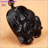 Plus Minus Co Natural Black Obsidian Hand Carved Scrub Elephant Pendant, view 4