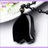 Plus Minus Co Natural Black Obsidian Hand Carved Scrub Elephant Pendant, view 5