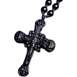 Plus Minus Co Natural Black Obsidian Jesus Cross Pendant Beads Necklace Fashion Charm Jewellery Hand-Carved Lucky Amulet Gifts Her Women Men, view 3