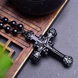 Plus Minus Co Natural Black Obsidian Jesus Cross Pendant Beads Necklace Fashion Charm Jewellery Hand-Carved Lucky Amulet Gifts Her Women Men, view 4