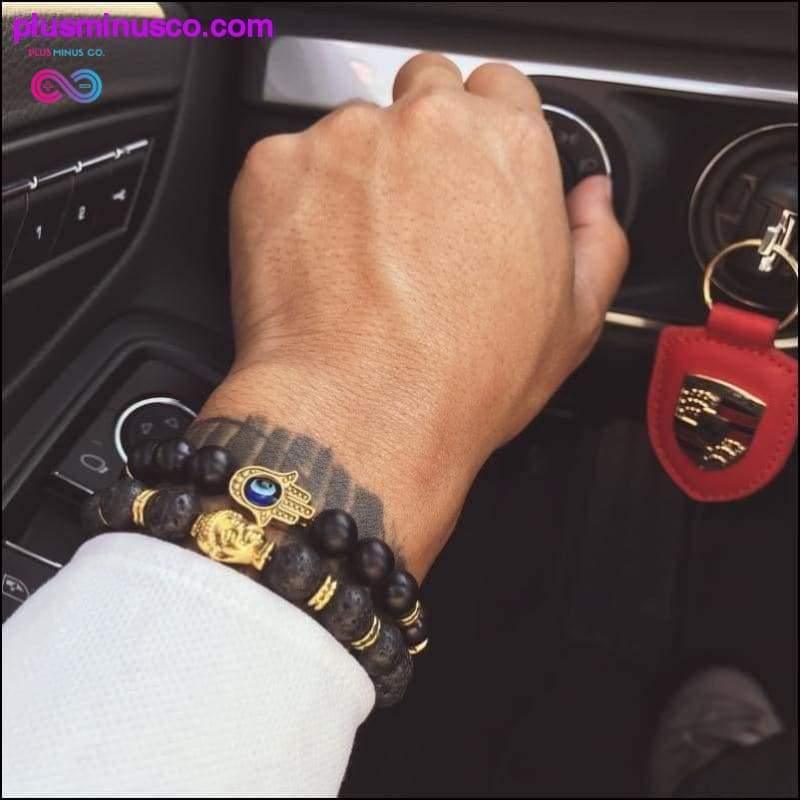 Plus Minus Co Natural Stone Black Lava Beads Bracelet