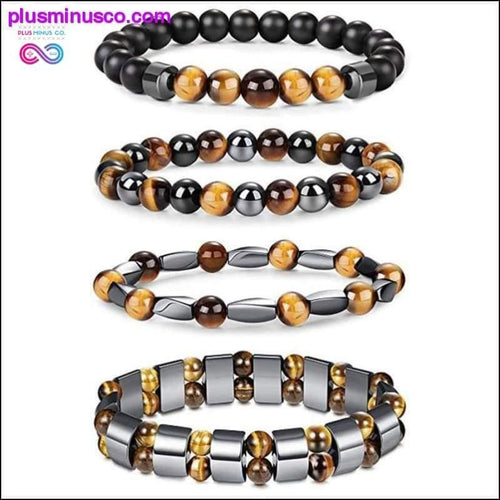 Plus Minus Co Natural Tiger Eye Hematite Men Bracelets Set Magnetic Health