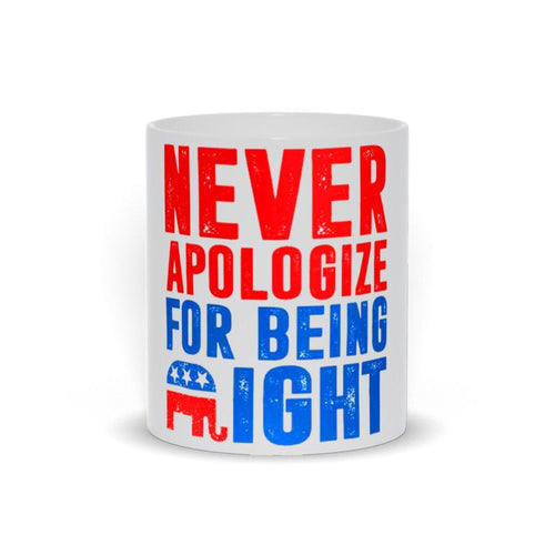 Plus Minus Co Never Apologize For Being Right Mugs Republican Gifts, Republican Elephant Mug Gift For Republican, Republican Dad, Funny White Elephant