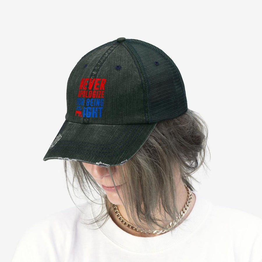 Plus Minus Co Never Apologize for being right Unisex Trucker Hat