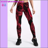 Plus Minus Co New 2018 Red Rose Print Elastic Women Leggings Blue Green 3D, view 2
