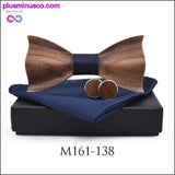 Plus Minus Co 3D Wooden tie Pocket Square Cuff-links Fashion wood bow tie, view 3